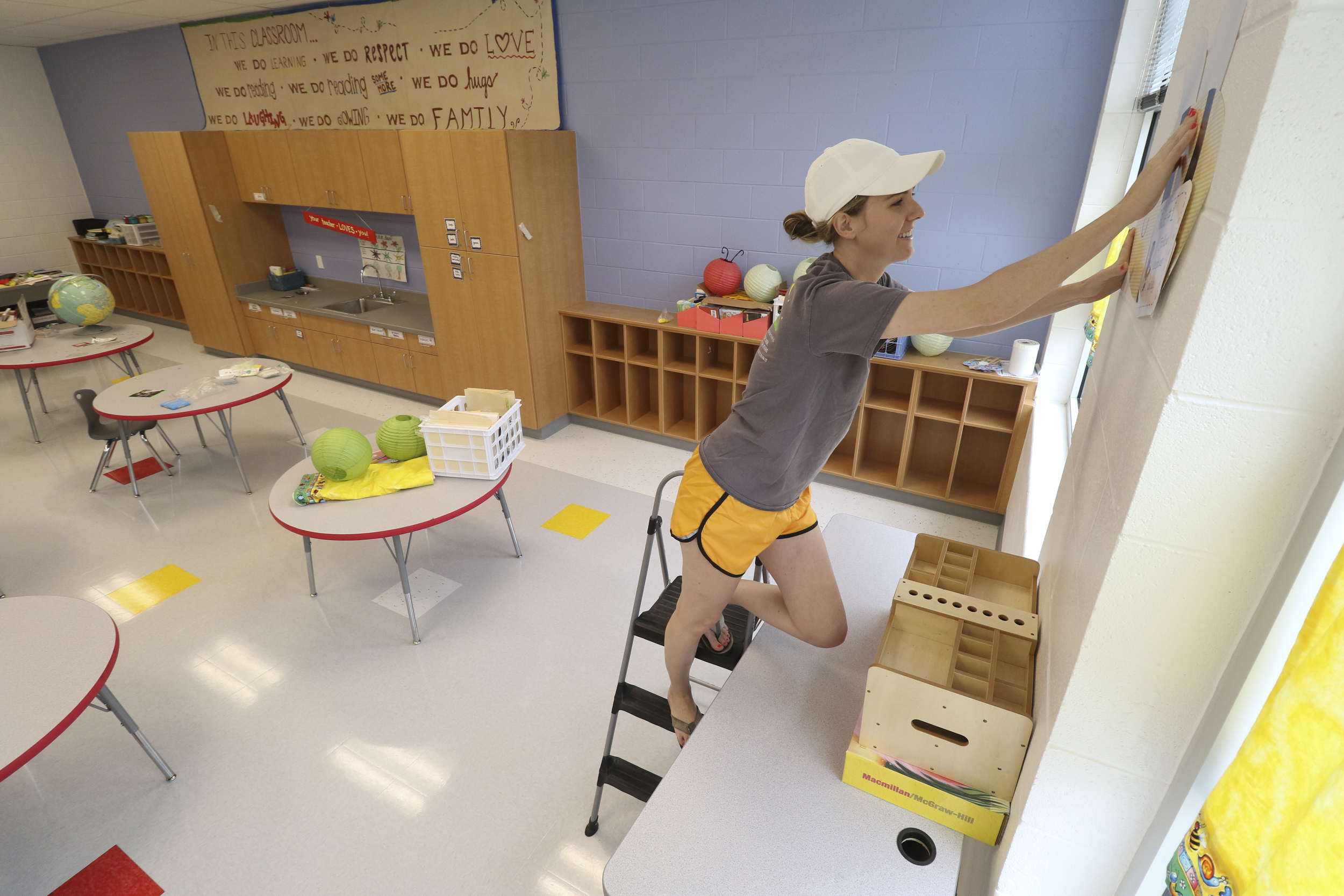 Staff Photo by Dan Henry / The Chattanooga Times Free Press- 8/9/16. Kindergarten teacher Anna Parrish sets up her "bug room" at the new Middle Valley Elementary School on Tuesday, August 9, 2016.