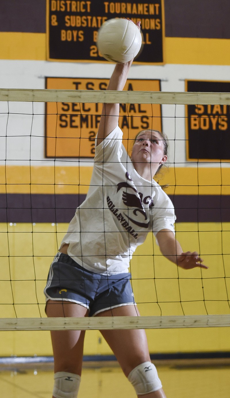 Grace Academy volleyball player Alexandra Smith works out with the team during practice in early August.