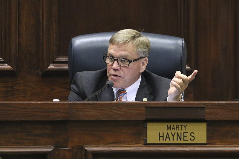 Staff Photo by Dan Henry / The Chattanooga Times Free Press- 6/3/15. Marty Haynes speaks during a county commission meeting on Wednesday, June 3, 2015. 