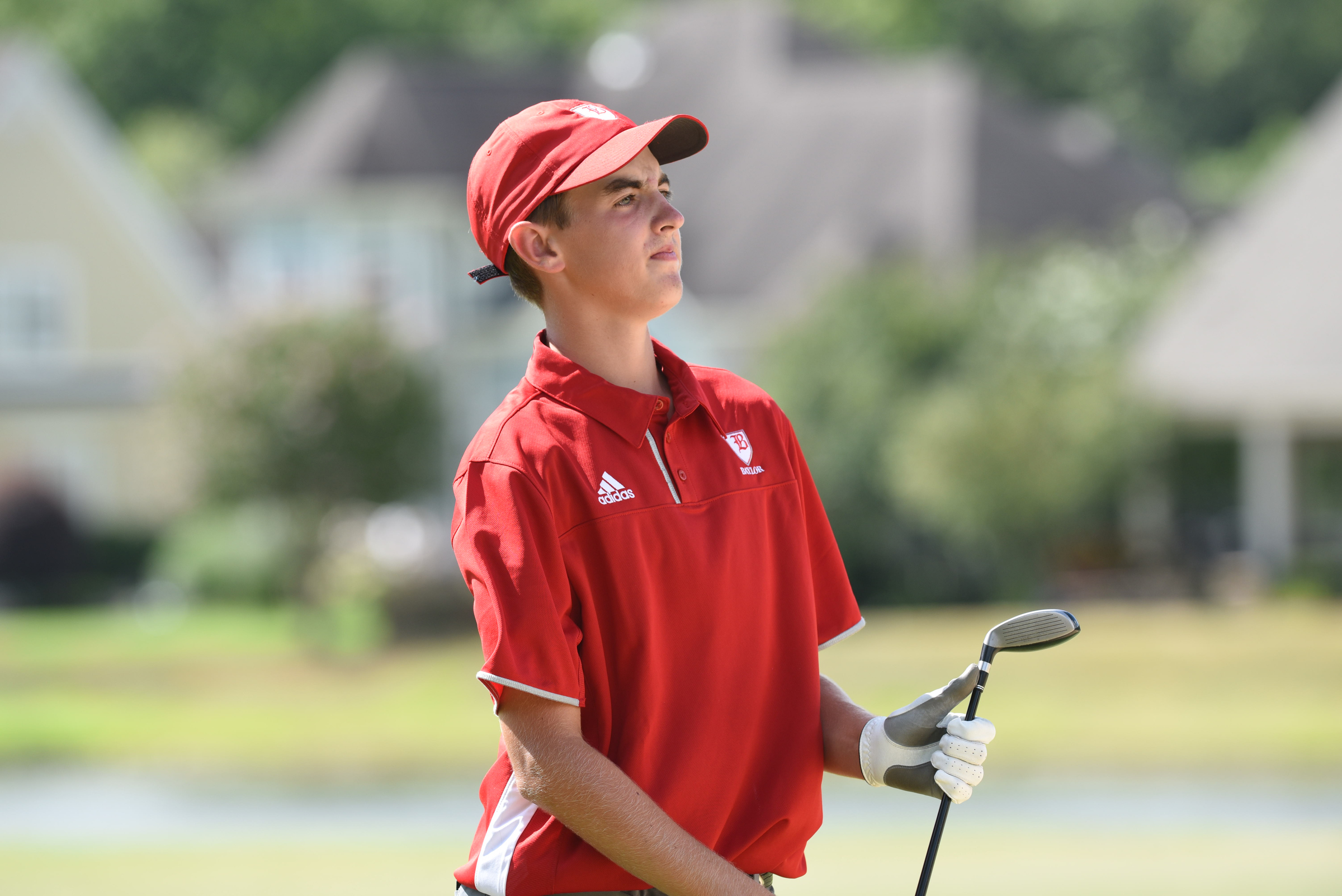 Baylor golfer Joe Reilly looks at his approach shot at no. 18 on Tuesday at Black Creek.