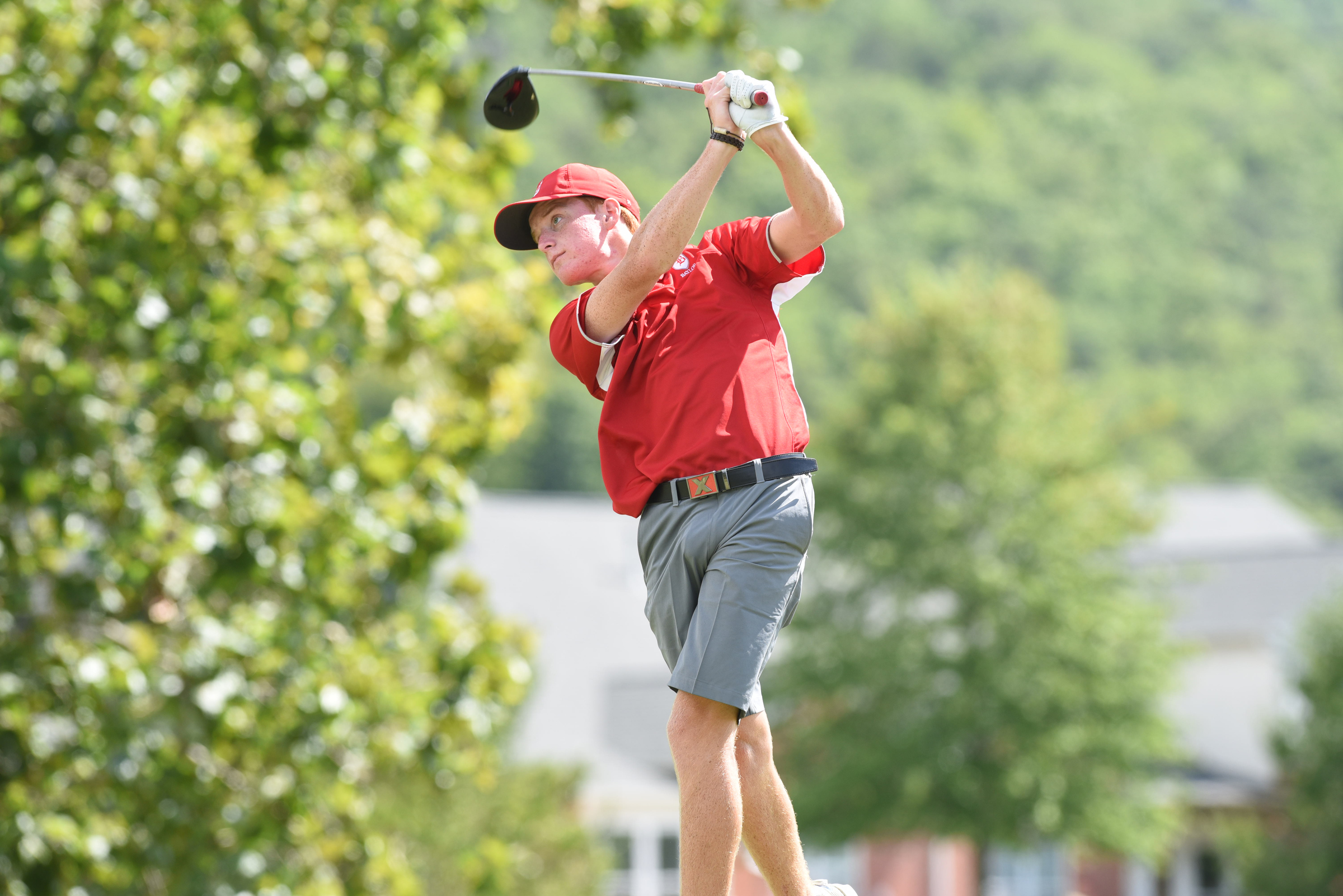 Baylor golfer Hayden Hunnekee watches his tee ball on No. 5 at Black Creek on Tuesday.