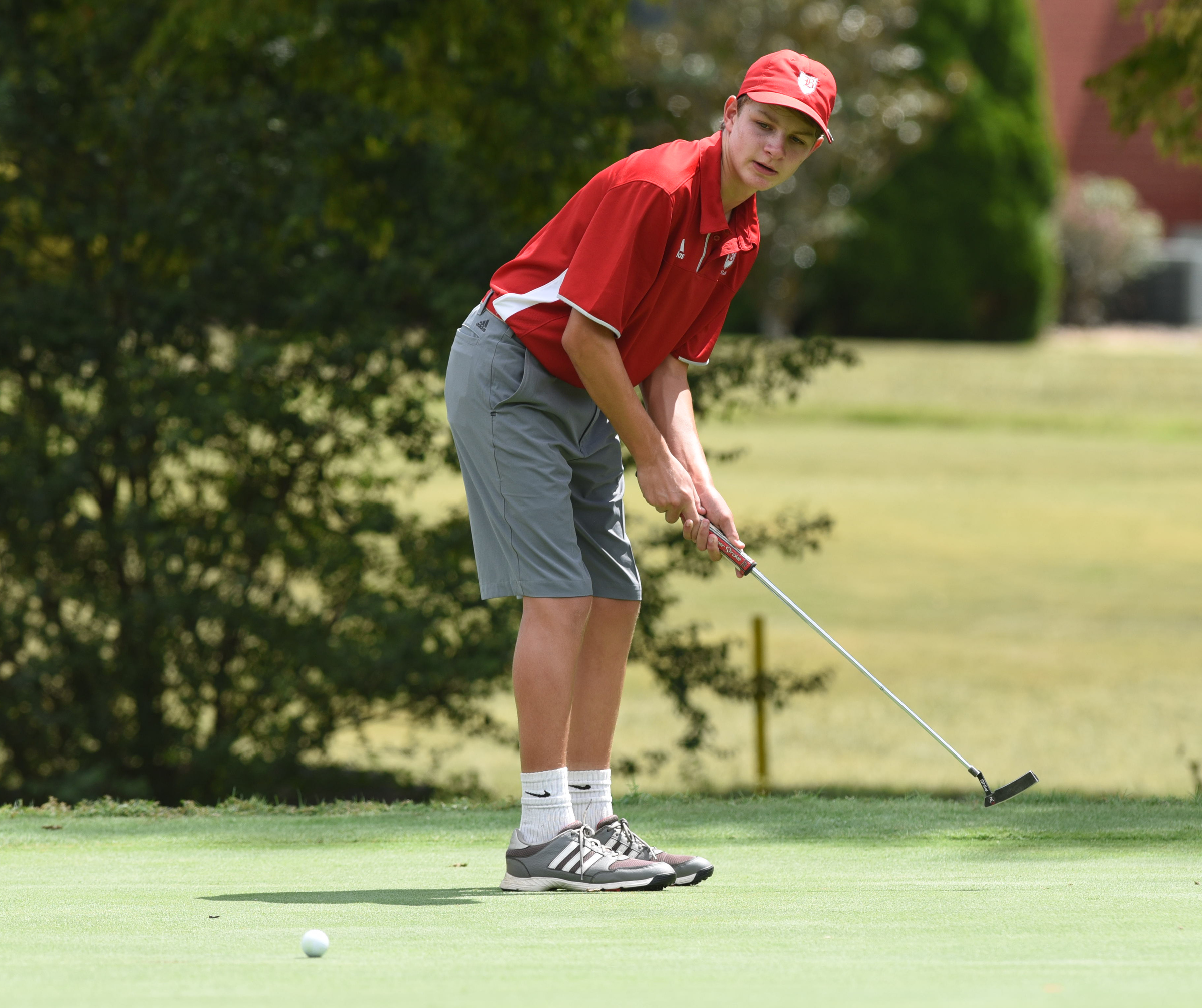 Baylor's Nathan Webb watches his putt on No. 9 at Black Creek on Tuesday.