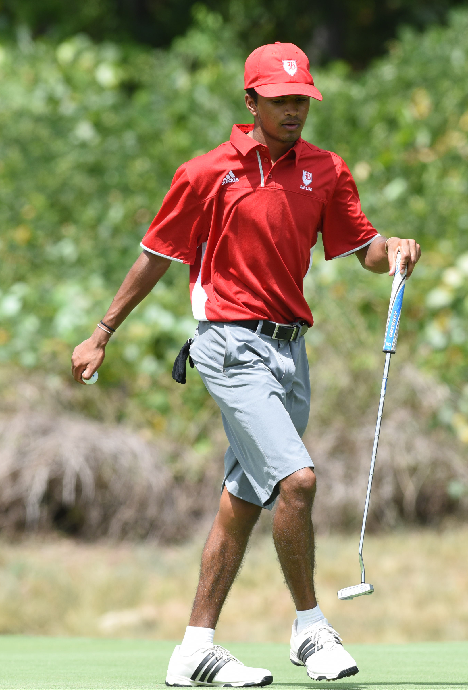 Baylor's Slaan Desai walks after a birdie attempt on No. 15 green at Black Creek on Tuesday.
