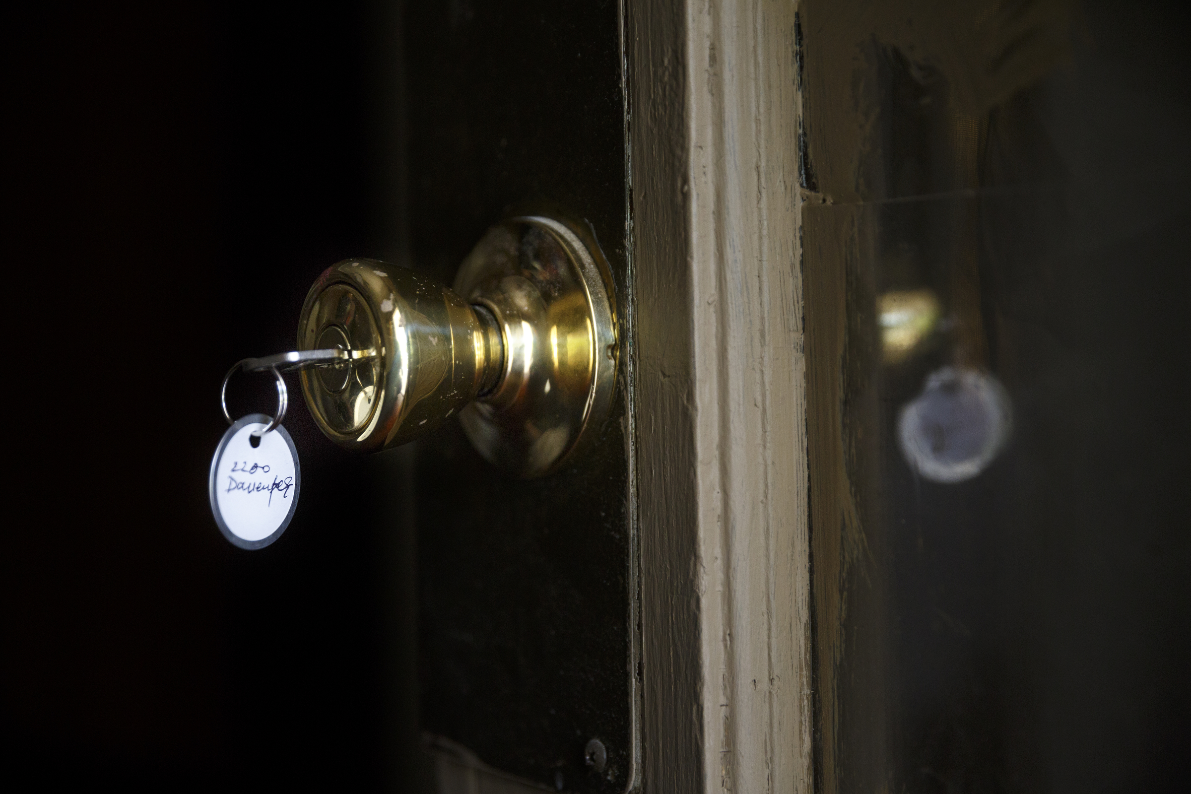 Keys hang in the doorknob of one of landlord Ron Bhalla's properties in East Chattanooga that was recently brought back to code after being condemned by city codes inspectors on Thursday, Aug. 11, 2016, in Chattanooga, Tenn. Some area landlords are speaking out against codes inspectors, who they say use unfair practices in condemning properties.