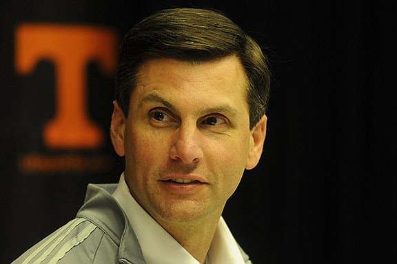 Apr 19, 2011--  UT coach Derek Dooley talks to the media Saturday after the Orange and White game at Neyland Stadium.