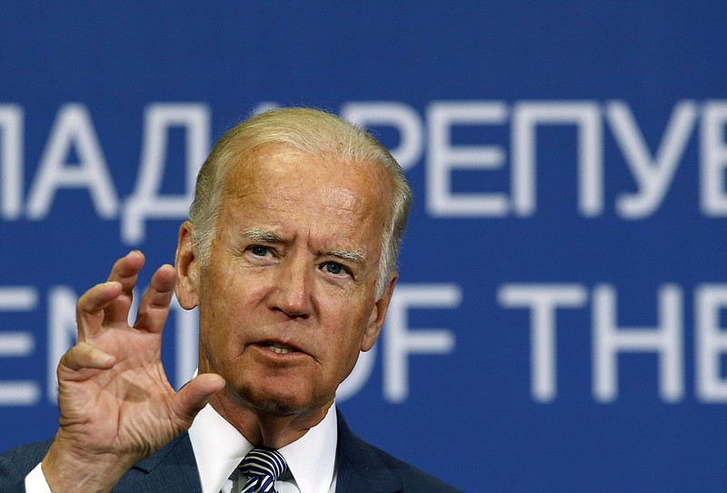 
              FILE - In this Aug. 16, 2016 file photo, Vice President Joe Biden gestures during a news conference in Belgrade, Serbia. Biden faces a difficult mission when he travels to Ankara on Wednesday, Aug. 24, 2016, to try to smooth over recent strains: He comes bearing no assurances that the U.S. will agree to Turkey’s demand that it extradite Fethullah Gulen, who lives in Pennsylvania. (AP Photo/Darko Vojinovic, File)
            