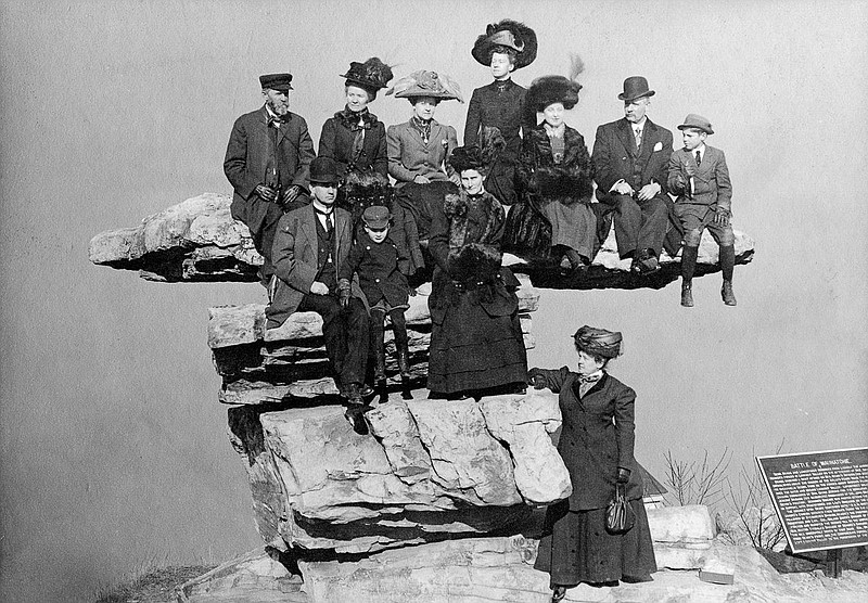 Historians consider Umbrella Rock on Lookout Mountain Chattanooga's earliest tourist destination. Several vintage photos exist showing visitors perched atop the multilayered stone mound. The site was even popular for souvenir photos by Civil War soldiers.