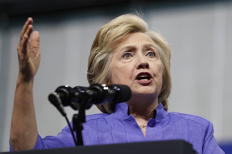 In this Aug. 15, 2016, file photo, Democratic presidential candidate Hillary Clinton speaks in Scranton, Pa. The State Department said Monday, Aug. 22, 2016, it is reviewing nearly 15,000 previously undisclosed emails recovered as part of the FBI's now-closed investigation into the handling of sensitive information that flowed through Hillary Clinton's private home server.