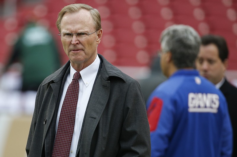 
              FILE - In this Sunday, Nov. 29, 2015 photo, New York Giants co-owner John Mara walks across the field before an NFL football game against the Washington Redskins in Landover, Md. A visibly shaken Giants owner John Mara said Wednesday, Aug. 24, 2016 he was fine with the NFL's suspension of placekicker Josh Brown for one game, despite allegations Brown abused his ex-wife as many as 20 times prior to the Giants signing Brown to a two-year extension last spring. (AP Photo/Alex Brandon, File)
            