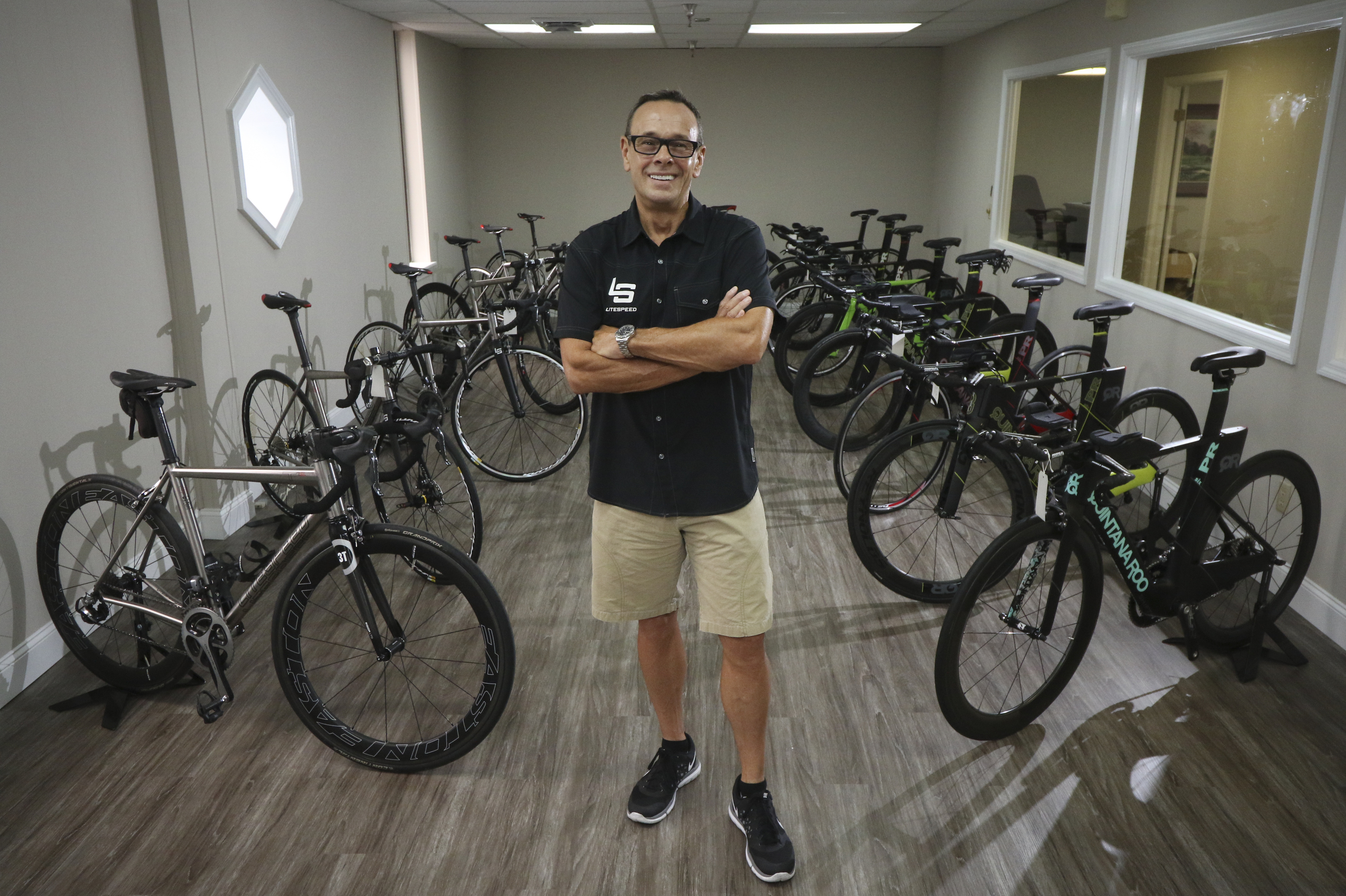 Staff Photo by Dan Henry / The Chattanooga Times Free Press- 8/18/16. Peter Hurley, CEO of LItespeed, stands in American Bicycle Group's showroom while speaking about the company's new Amnicola Highway location on Thursday, August 18, 2016.