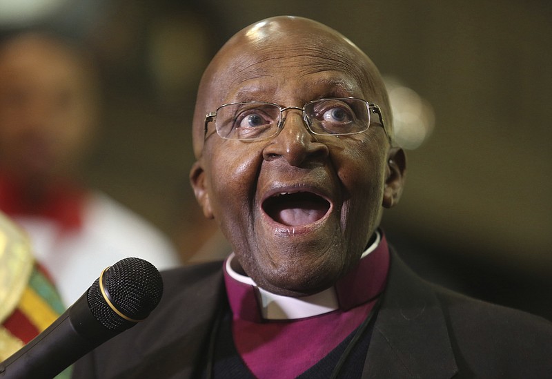 
              FILE - In this July 2016, file photo, Anglican Archbishop Emeritus Desmond Tutu takes part in a Mass to celebrate four decades of episcopal ministry at a special thanksgiving Mass at St Mary's Cathedral in Johannesburg. Anti-apartheid campaigner Tutu's family foundation says that he has admitted himself to a Cape Town hospital for treatment of a recurring infection. The statement from his foundation said late Wednesday, Aug. 24, 2016, the Nobel Peace Prize winner is expected to remain in hospital for a week or two. (AP Photo/Denis Farrell, File)
            