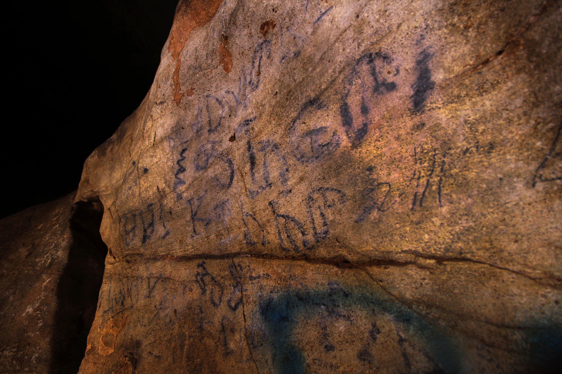 The Cherokee writing discovered in Howard's Waterfall Cave is currently being analyzed for more information. Access to the markings had to be restricted after parts of it were vandalized. (Contributed photo by Chris Halleen)