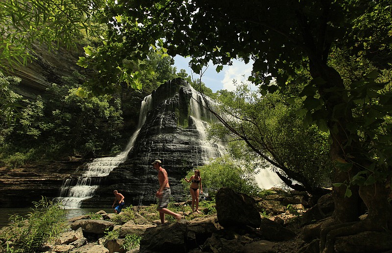 
From BFSNA website: 
Burgess Falls State Natural Area, located in Middle Tennessee, lies on the eastern edge of Tennessee's Highland Rim adjacent to the Cumberland Plateau The Falling Water River drops approximately 250 feet, providing numerous waterfalls. The 1.5-mile round-trip River Trail/Service Road Loop is a moderately strenuous hike taking visitors past four waterfalls on the Falling Water River. The waterfalls are 20' cascades, 30' upper falls, 80' middle falls, and 136' lower falls in height. d