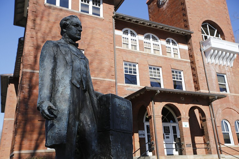 A statue depicts William Jennings Bryan, who helped defend a Tennessee law forbidding the teaching of evolution in schools during the Scopes trial in 1925.