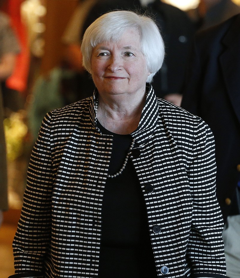 
              Federal Reserve Chair Janet Yellen arrives for a reception on the opening night of the annual invitation-only conference of central bankers from around the world, sponsored by the Federal Reserve Bank of Kansas City, at Jackson Lake Lodge in Grand Teton National Park, north of Jackson Hole, Wyo., Thursday, Aug 25, 2016. Yellen is to address the gathering on Friday. (AP Photo/Brennan Linsley)
            