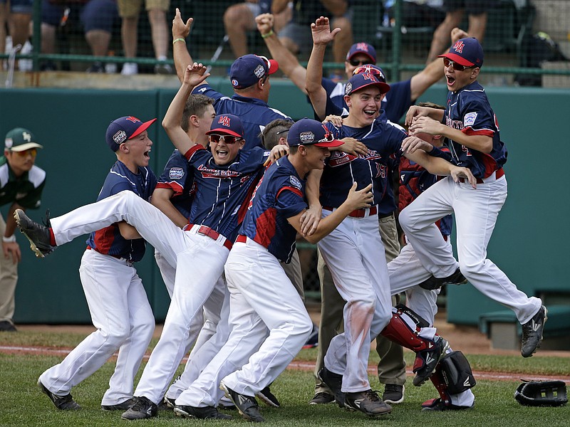 
              Endwell, N.Y. celebrates its win over South Korea in the Little League World Series Championship baseball game in South Williamsport, Pa., Sunday, Aug. 28, 2016. (AP Photo/Gene J. Puskar)
            