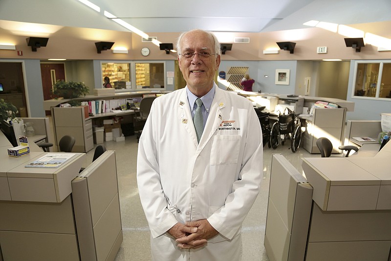 Mack Worthington, M.D., professor and chair at The University of Tennessee Health Science Center's College of Medicine, poses for a portrait in the UT Family Practice office near Erlanger Hospital.