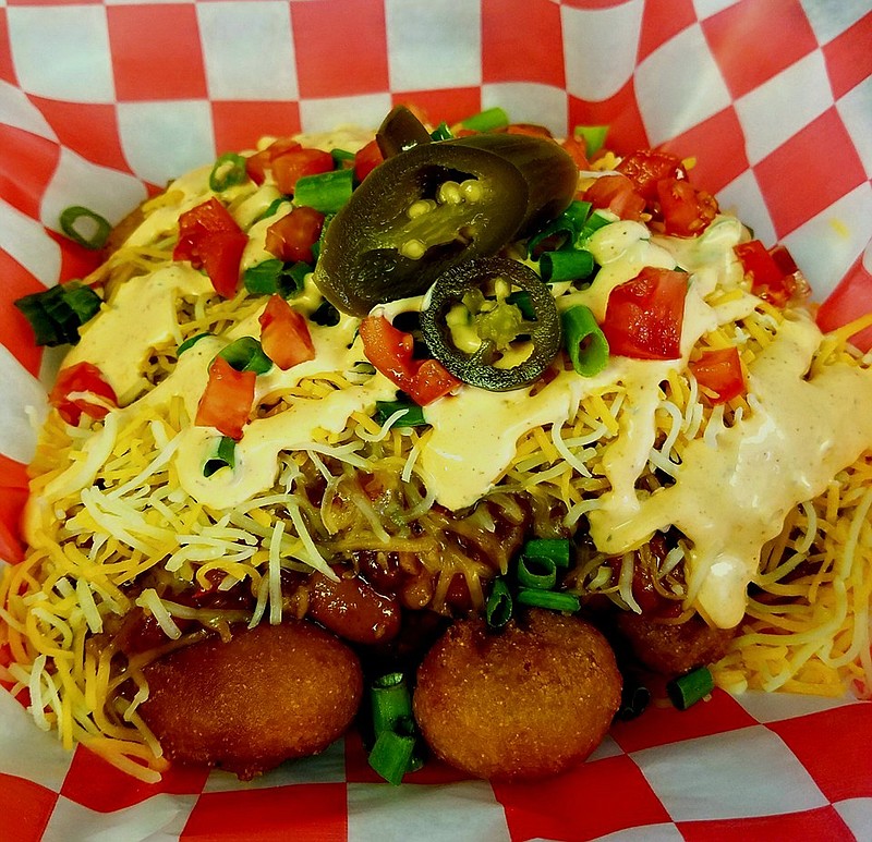 Items like loaded mini corn dogs (shown above) and cheesy stuffed nachos started as a special at Fat Boy's Roadside Eats and remained on the menu due to popular demand.