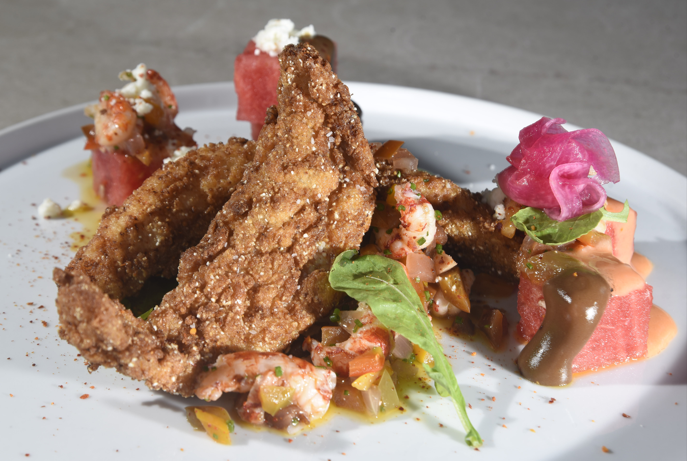 A seafood dish is photographed Monday, August 15, 2016 at St. John's Restaurant.