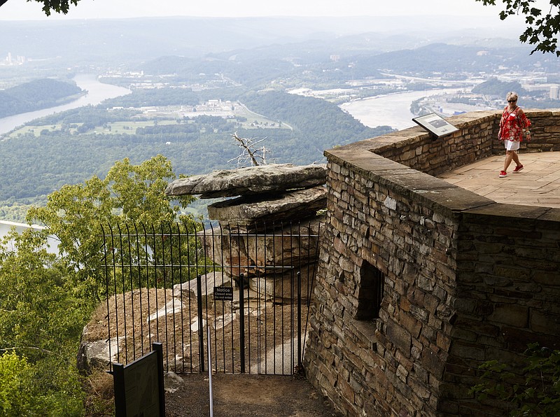 Barb Wise walks on the museum terrace at the Chickamauga and Chattanooga National Park which overlooks Chattanooga.
