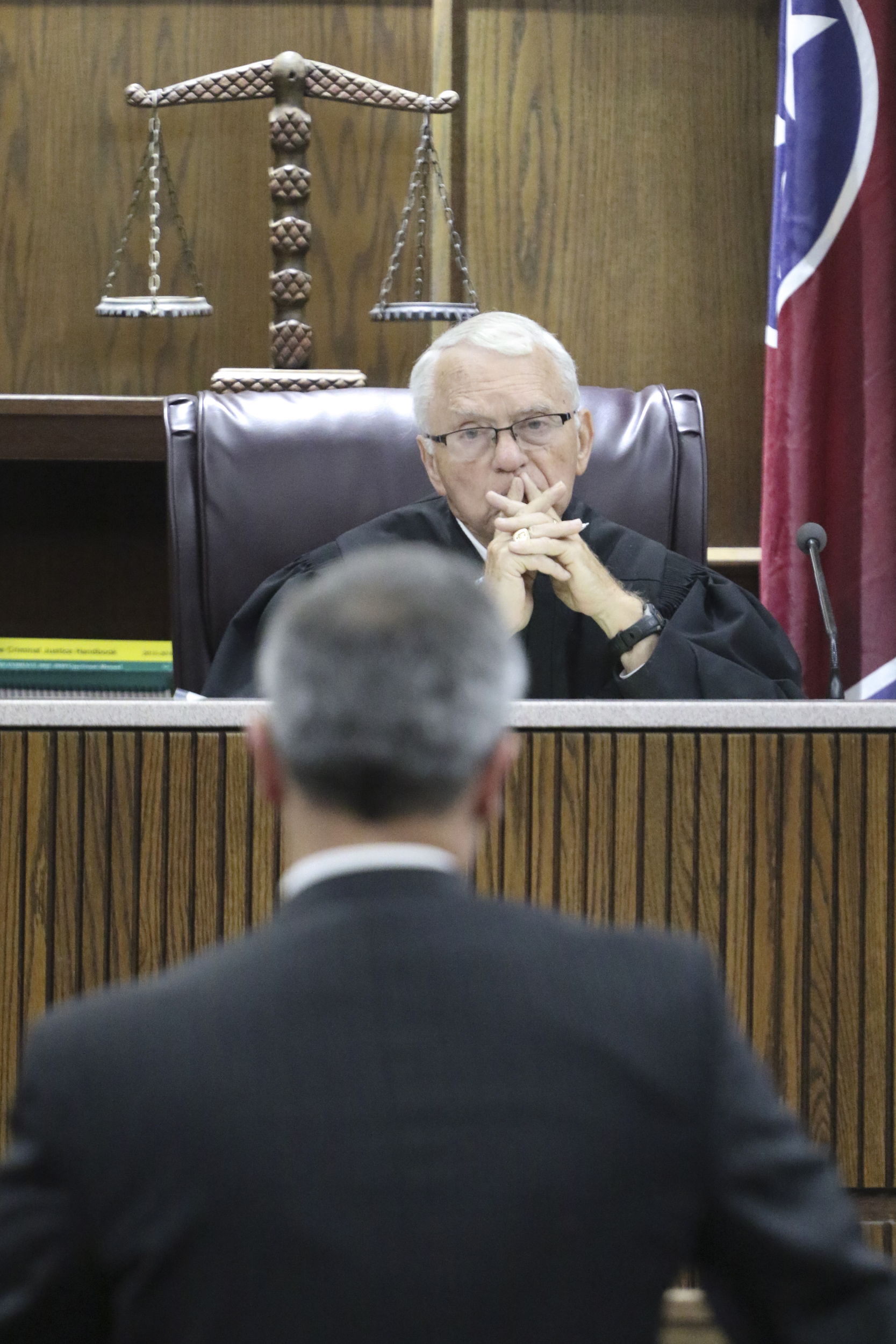 Staff Photo by Dan Henry / The Chattanooga Times Free Press- 8/31/16. Prosecutor Neal Pinkston appears before  Judge Don Poole  on August 31, 2016 arguing a case against former Ooltewah High School head basketball coach Andre "Tank" Montgomery who is facing charges of failure to report child sexual abuse.
