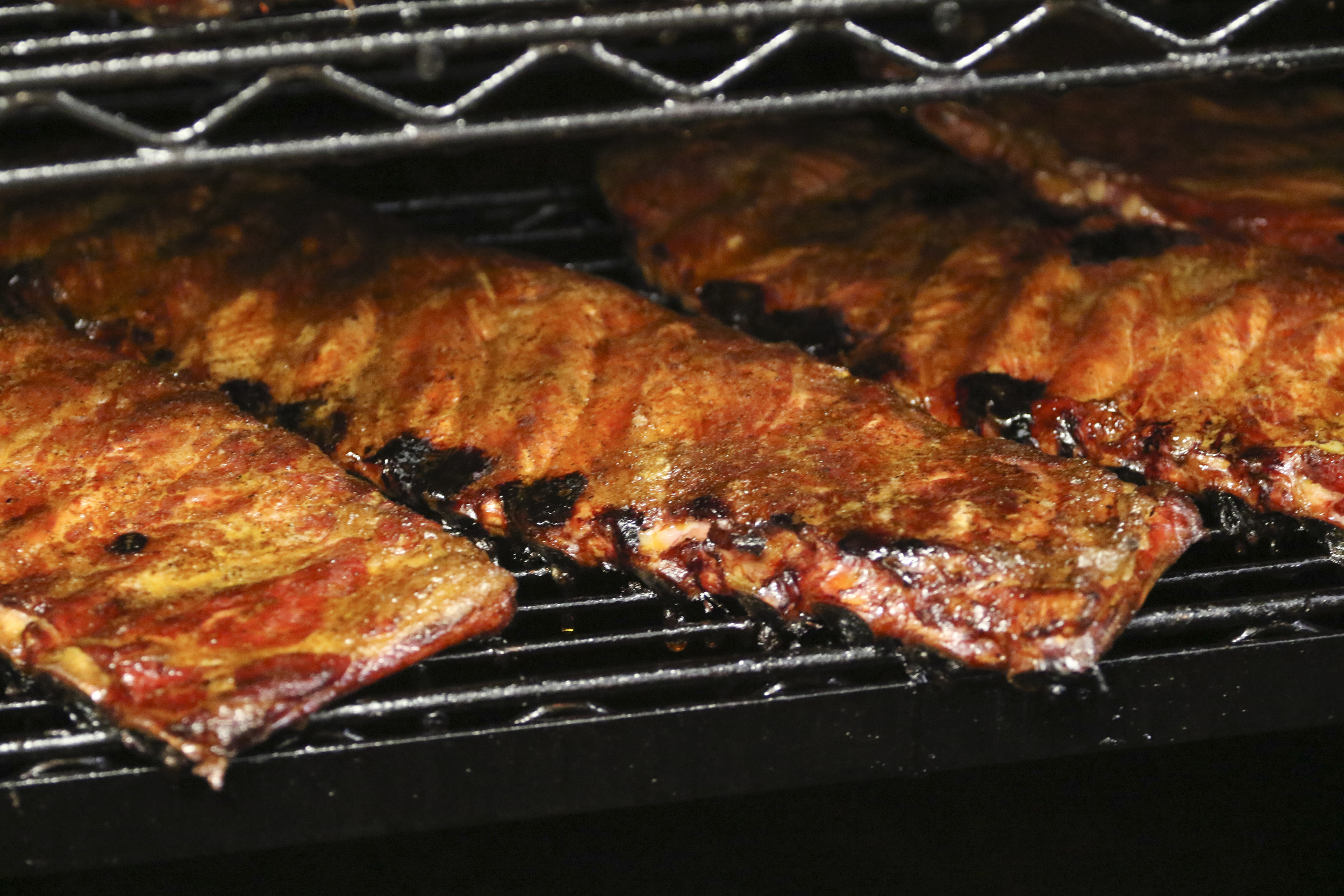 Ribs near completion in the smoker.
