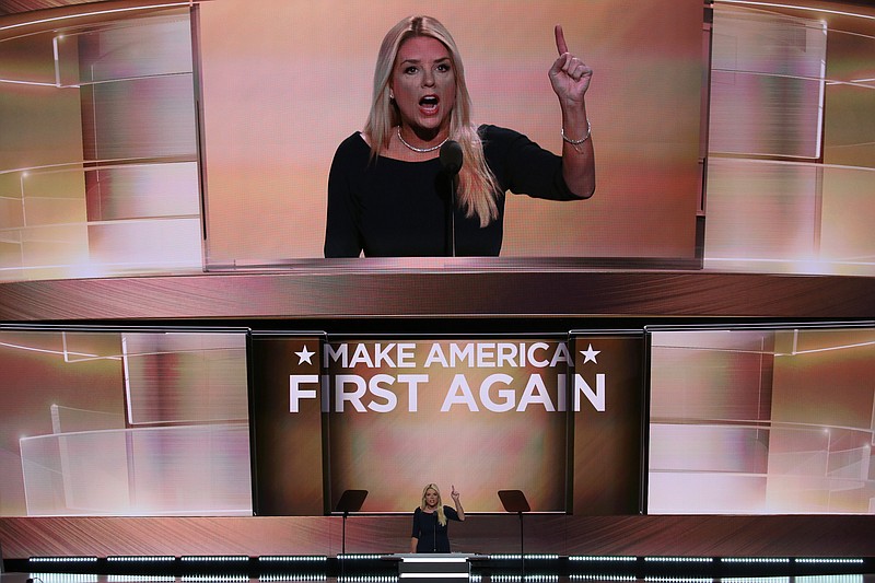 Pam Bondi, the attorney general of Florida, speaks in support of Donald Trump on day three of the Republican National Convention in July. Trump gave her an illegal contribution at about the same time she decided that Florida would not join the New York lawsuit against Trump University. (Damon Winter/The New York Times)