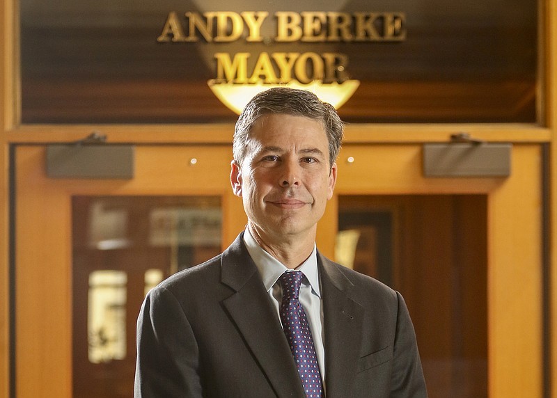 Chattanooga Mayor Andy Berke stands in his office at the Chattanooga City Hall a few hours before kicking off his re-election campaign.