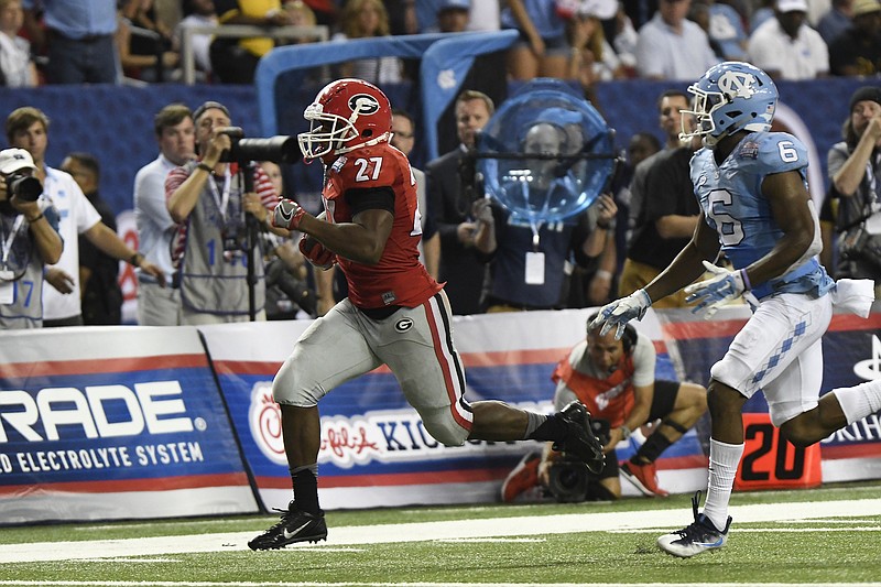 Georgia tailback Nick Chubb rushed 32 times for 222 yards and two touchdowns last Saturday during a 33-24 win over North Carolina in the Chick-fil-A Kickoff Game.