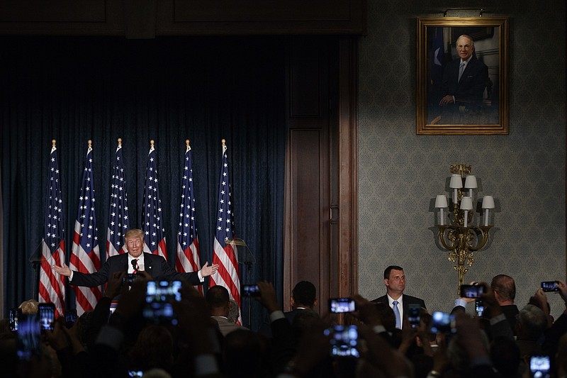 Republican presidential candidate Donald Trump speaks about national security, Wednesday, Sept. 7, 2016, at the Union League in Philadelphia. (AP Photo/Evan Vucci)