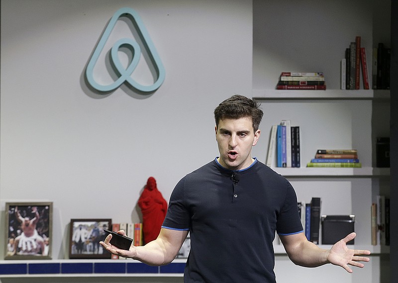 In this April 19, 2016 file photo, Airbnb co-founder and CEO Brian Chesky speaks during an announcement in San Francisco. (AP Photo/Jeff Chiu, File)
            