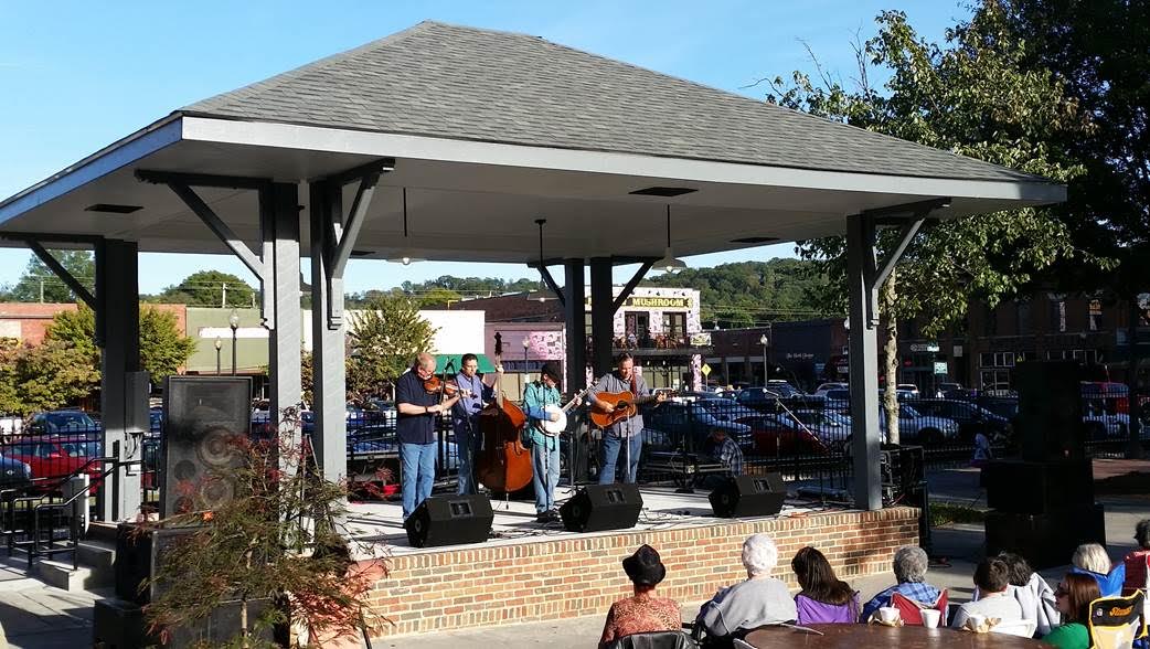 A band plays onstage in downtown Cartersville.
