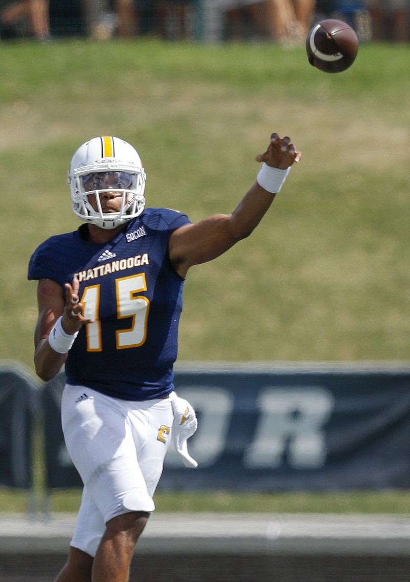 UTC quarterback Alejandro Bennifield passes during the Mocs' home football game against Presbyterian at Finley Stadium on Saturday, Sept. 10, 2016, in Chattanooga, Tenn.