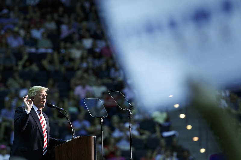 Republican presidential candidate Donald Trump speaks during a rally Friday in Pensacola, Fla.