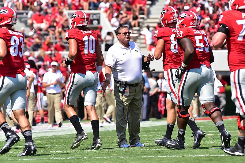 Georgia assistant football coach Sam Pittman saw his offensive line struggle for much of last Saturday's 26-24 win over Nicholls State.