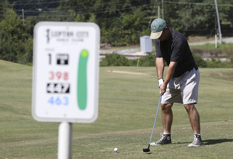 Staff Photo by Dan Henry / The Chattanooga Times Free Press- 9/13/16. Pat Finnegan plays golf at Lupton City Golf Club while speaking about how he will play 72 holes of golf without a cart or caddy on Thursday to raise money for Ronald McDonald House Charities. 