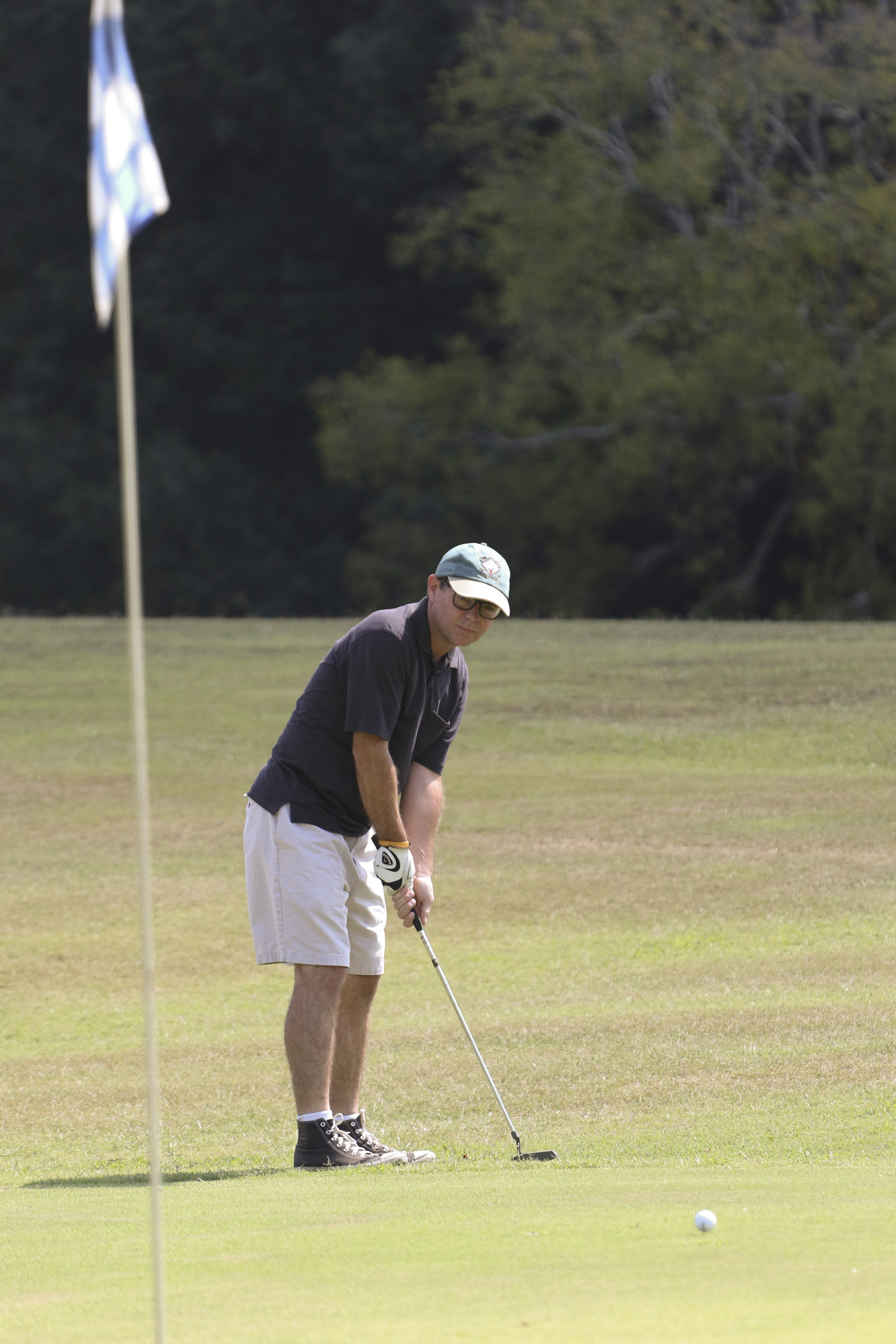Staff Photo by Dan Henry / The Chattanooga Times Free Press- 9/13/16. Pat Finnegan plays golf at Lupton City Golf Club while speaking about how he will play 72 holes of golf without a cart or caddy on Thursday to raise money for Ronald McDonald House Charities.