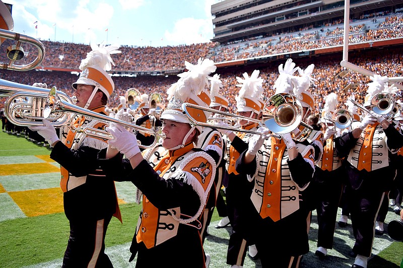 Tennessee's Pride of the Southland Marching Band exits the field.  The Ohio University Bobcats visited the University of Tennessee Volunteers at Neyland Stadium in a non-conference NCAA football game on Saturday September 17, 2016. 