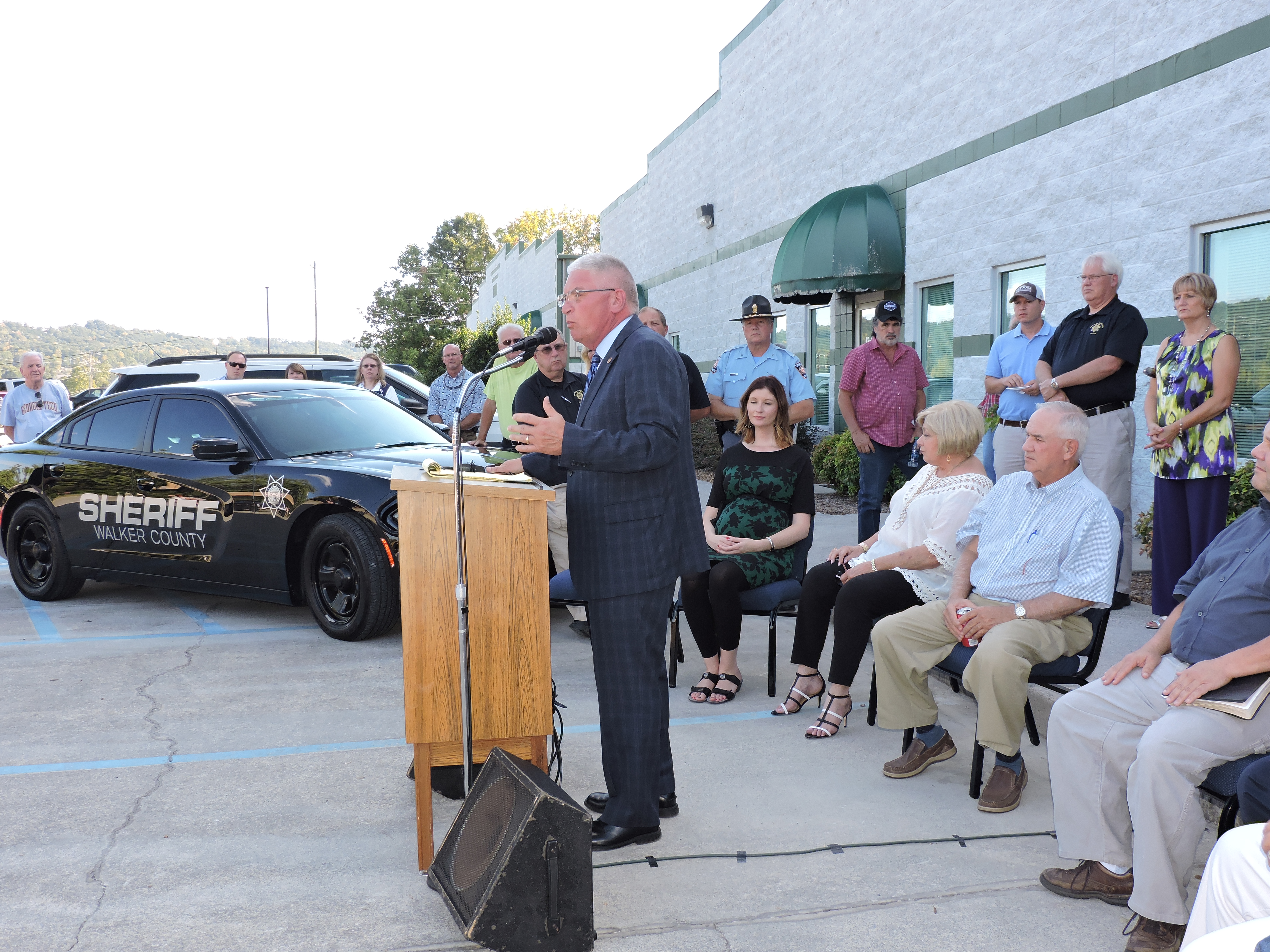 Walker County Sheriff Steve Wilson addresses a large crowd at a press conference for the new Walker County Sheriff's Satellite Office on Wilson Road in Rossville.
