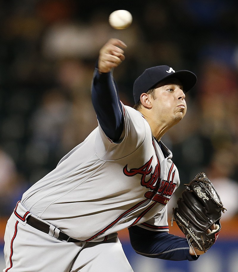 Atlanta Braves' starting pitcher Aaron Blair delivers during the first inning of a baseball game against the New York Mets, Monday, Sept. 19, 2016, in New York.
