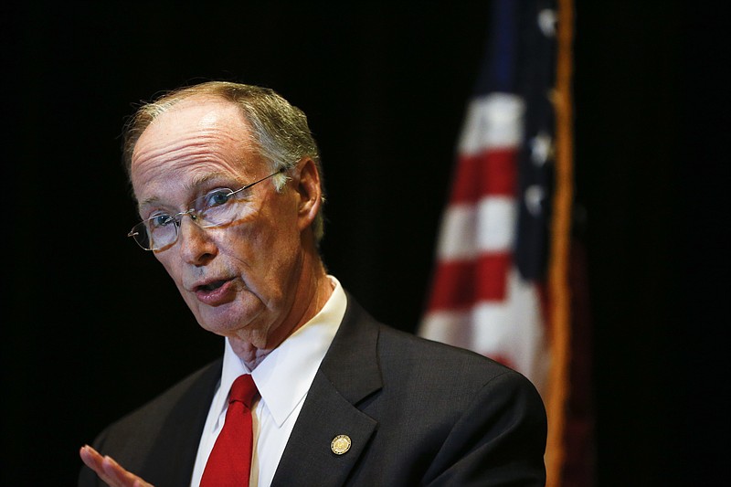 Alabama Gov. Robert Bentley speaks to the media during a news conference, Monday, Sept. 19, 2016, in Hoover, Ala. Bentley issued a state of emergency in Alabama after a pipeline spill near Helena, Ala. Gas prices spiked and drivers found "out of service" bags covering pumps as the gas shortage in the South rolled into the work week, raising fears that the disruptions could become more widespread.