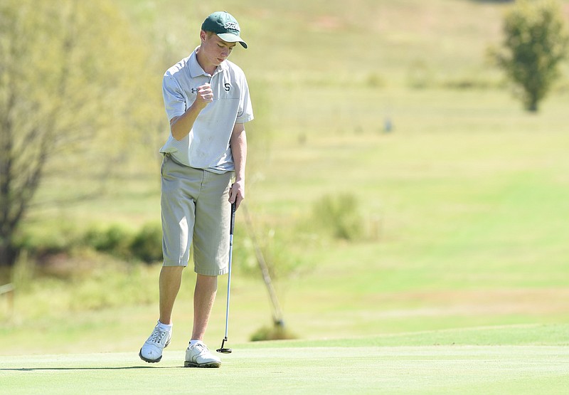 Silverdale's Dalton Sutton finishes his par round Wednesday to win the Region 3-A/AA golf tournament at Chatata Valley Golf Club in Cleveland, Tenn.