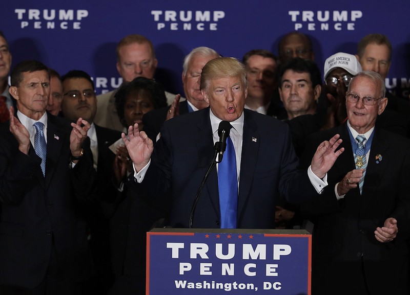 
              FILE - In this Sept. 16, 2016 file photo, Republican presidential candidate Donald Trump states that "President Barack Obama was born in the United States,"  during a news conference in Washington. The public record over the last decade undermines Donald Trump’s attempt to pin on Hillary Clinton the origins of a conspiracy he peddled for years about President Barack Obama’s birthplace.  (AP Photo/Manuel Balce Ceneta, File)
            