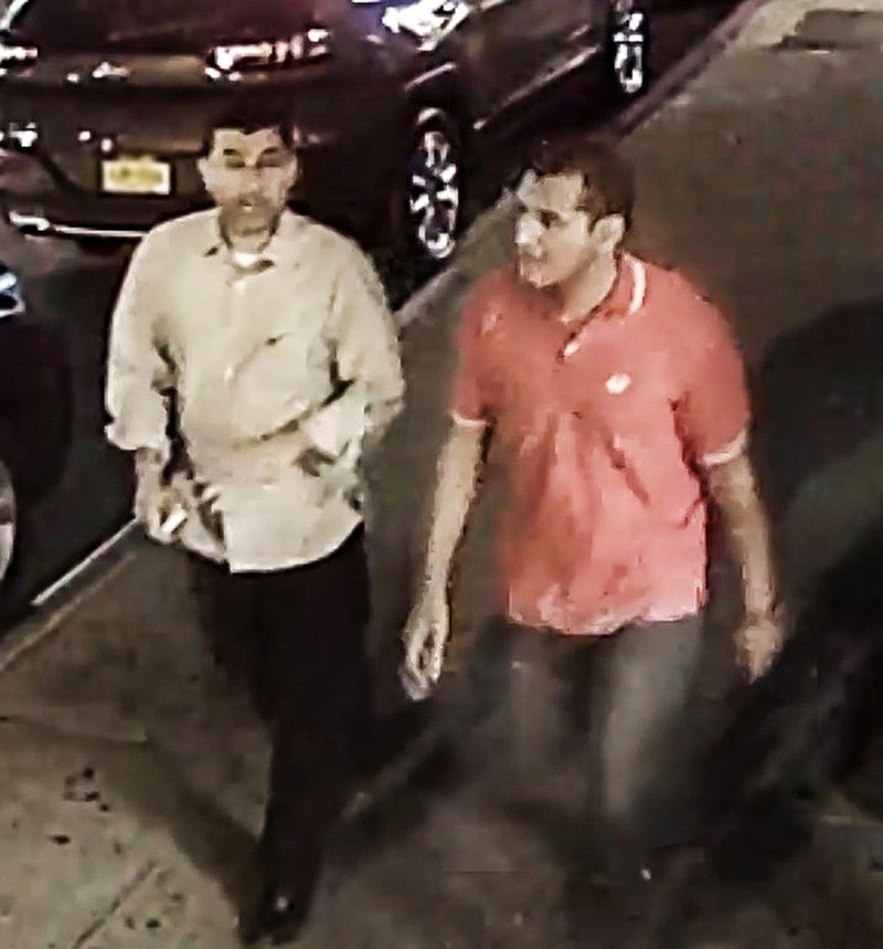 This video frame grab provided by the FBI shows two unidentified men walking in the Chelsea neighborhood of New York on Saturday, Sept. 17, 2016, around the time when a bomb exploded on a nearby street. Investigators said the men are being sought as witnesses in connection with the explosion and another explosive device that was found nearby. (FBI via AP)