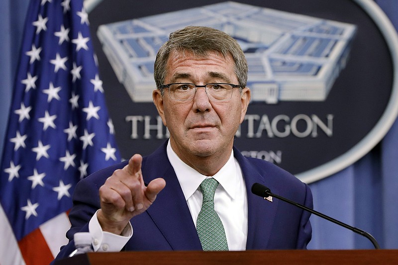 
              FILE - In this Aug. 29, 2016, file photo, Defense Secretary Ash Carter appears at a news conference at the Pentagon. The nation’s top military officials are expected to face sharp questions from Republicans angry the Obama administration is not taking more aggressive steps to end the 5-year-old-civil war in Syria. Carter and Gen. Joseph Dunford, the chairman of the Joint Chiefs of Staff, are scheduled to testify Sept. 22, before the GOP-led Senate Armed Services Committee.(AP Photo/Jacquelyn Martin, File)
            