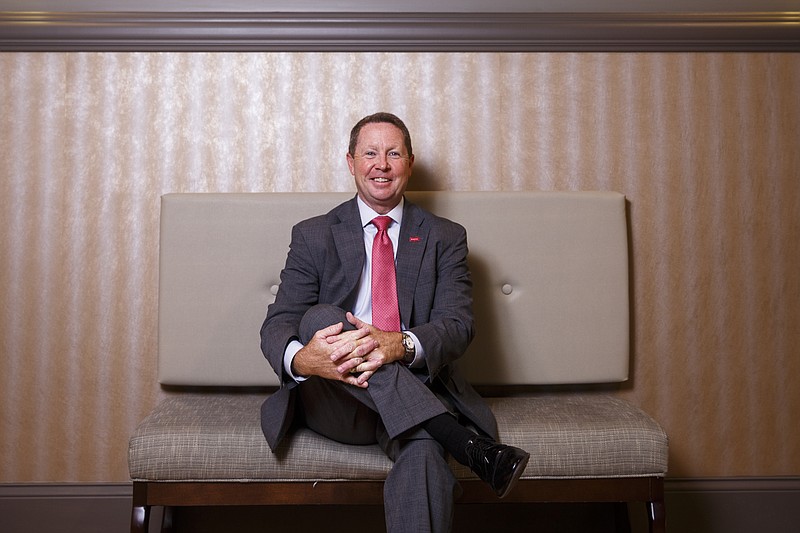 Cohutta Banking Co. president and Chattanooga Area Chamber of Commerce chairman Mike Sarvis is photographed in the CBC offices Wednesday, Sept. 14, 2016, in Chattanooga, Tenn.