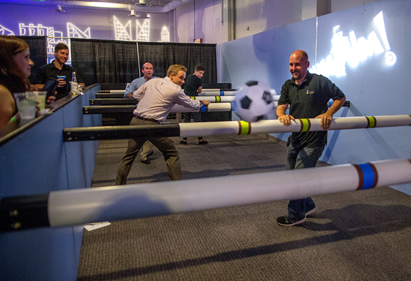 Attendees got to play a person version of foosball.