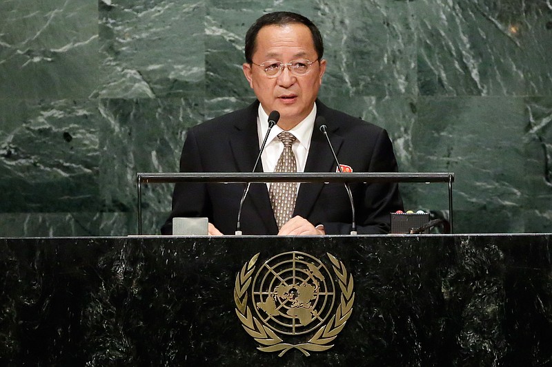 North Korea's Foreign Minister Ri Yong Ho addresses the 71st session of the United Nations General Assembly, at U.N. headquarters, Friday, Sept. 23, 2016. (AP Photo/Richard Drew)