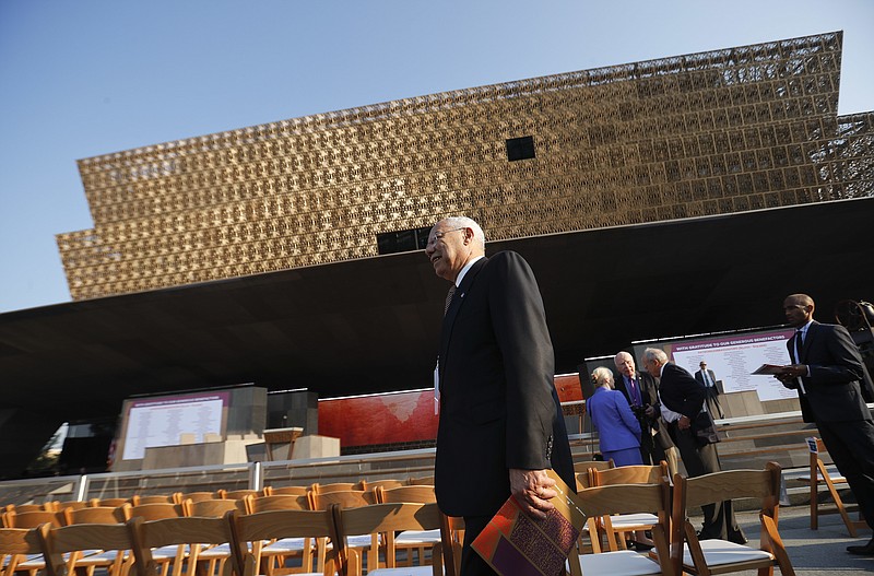 
              Former Secretary of State Colin Powell arrives for today's dedication ceremony at the Smithsonian Museum of African American History and Culture on the National Mall in Washington, Saturday, Sept. 24, 2016. (AP Photo/Pablo Martinez Monsivais)
            