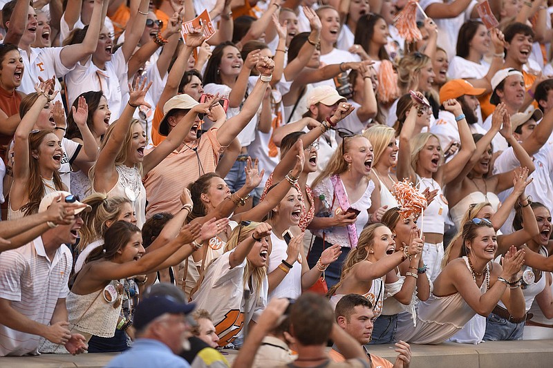 The student section goes crazy as Tennessee goes ahead.  The Florida Gators visited the Tennessee Volunteers in a important SEC football contest at Neyland Stadium on September 24, 2016.